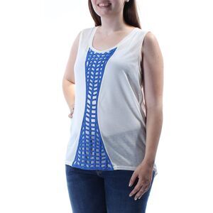 UM GEE Womens Ivory Eyelet Sheer Scoop Neck Sleeveless Top L